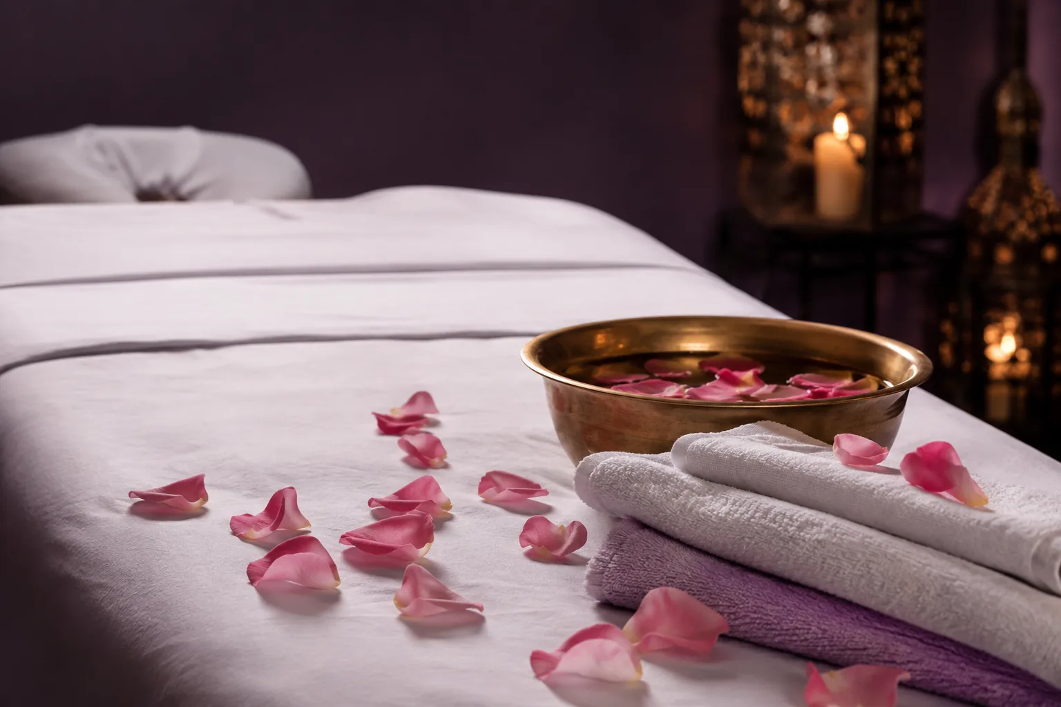 Seans öncesi hazırlanmış masaj masası — Lila Spa, Şişli misafirlerine hizmet veren salon